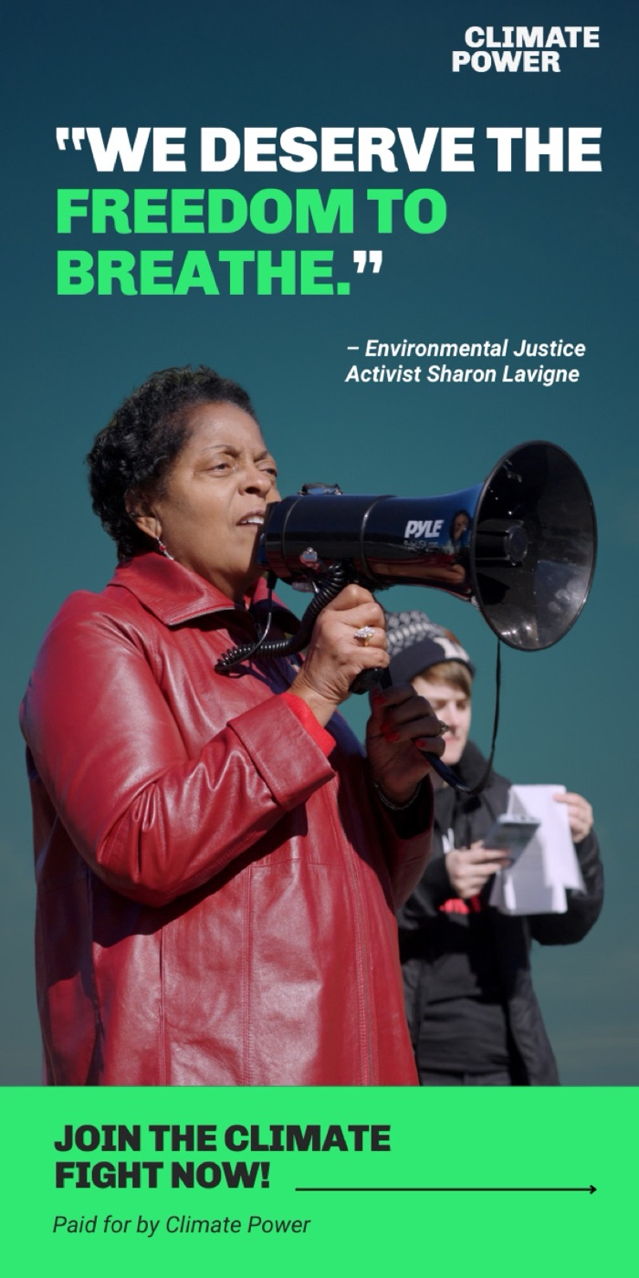 Climate advocacy creative featuring Sharon Lavigne