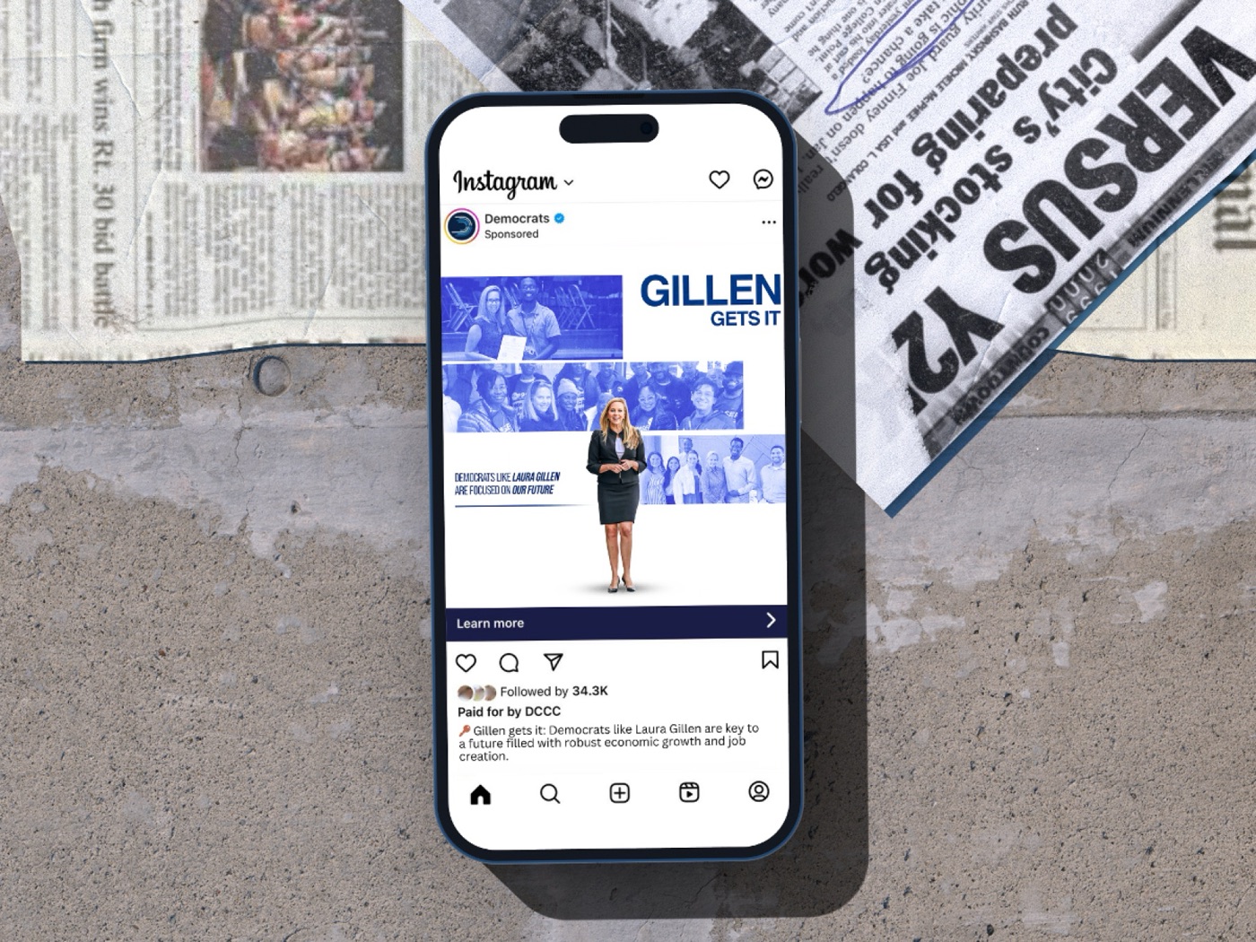Political social advertisement displayed in a phone mockup